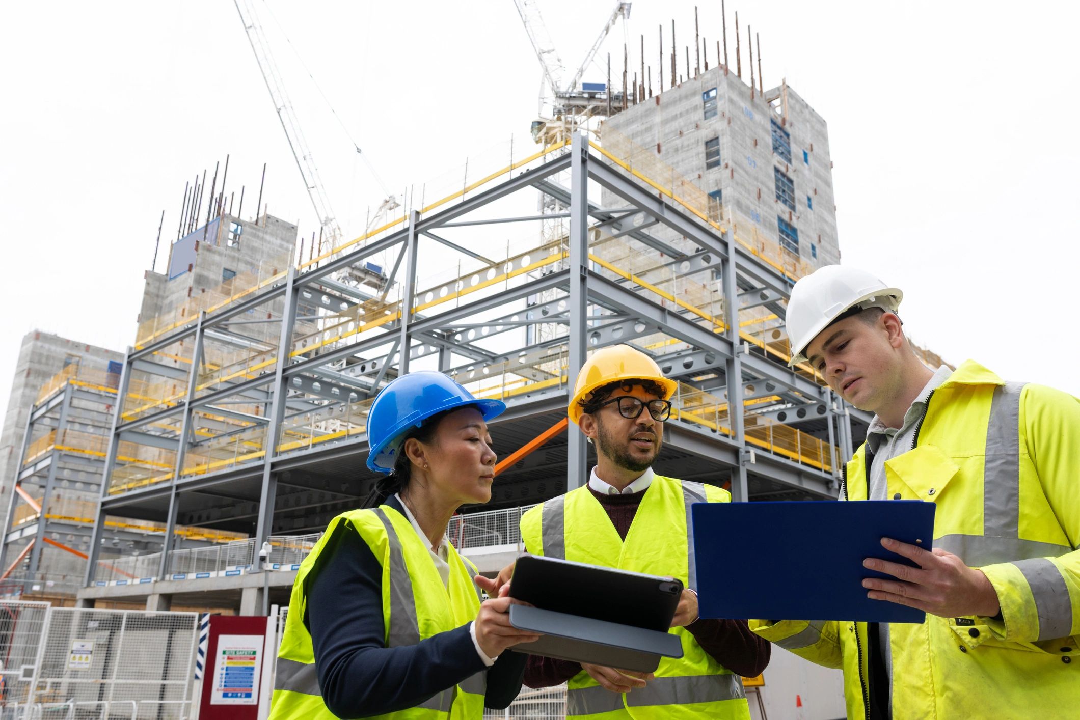 Construction manager and architect coordinating field work